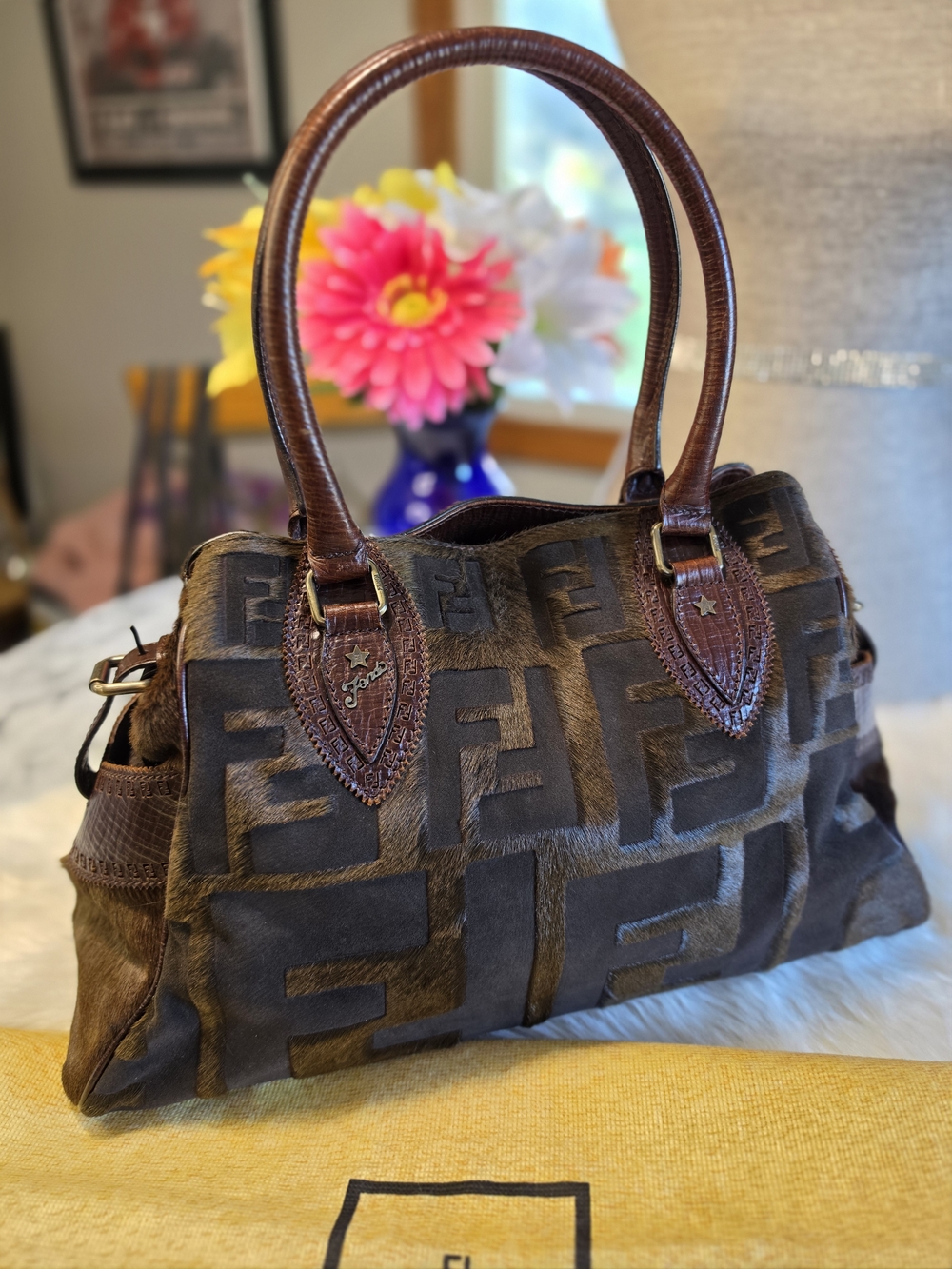 Fendi Zucca FF Pony Hair & Suede Satchel with Leather Handles EUC - Picture 2 of 16